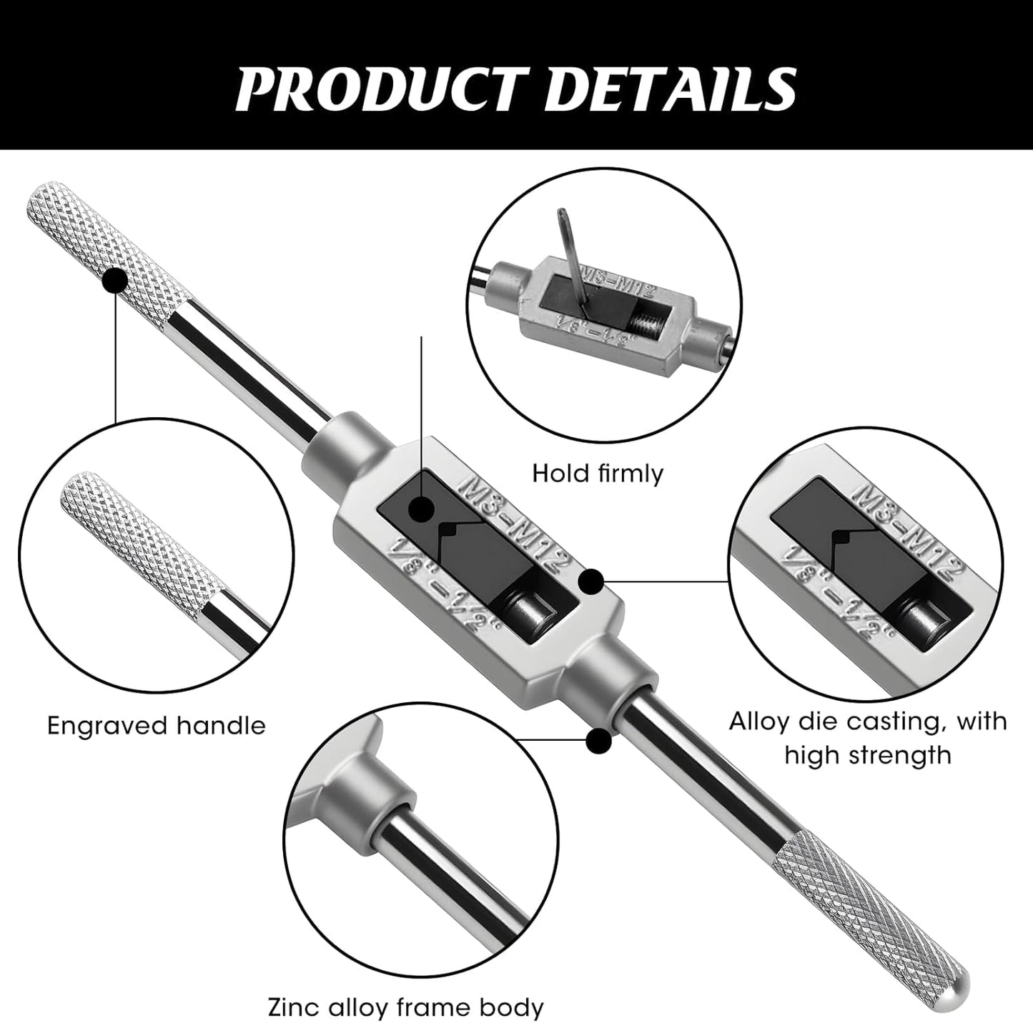 Mango llave ajustable M3-M12 acero herramienta taller