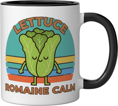 Taza cerámica para gatos con lechuga romaine negra/blanca