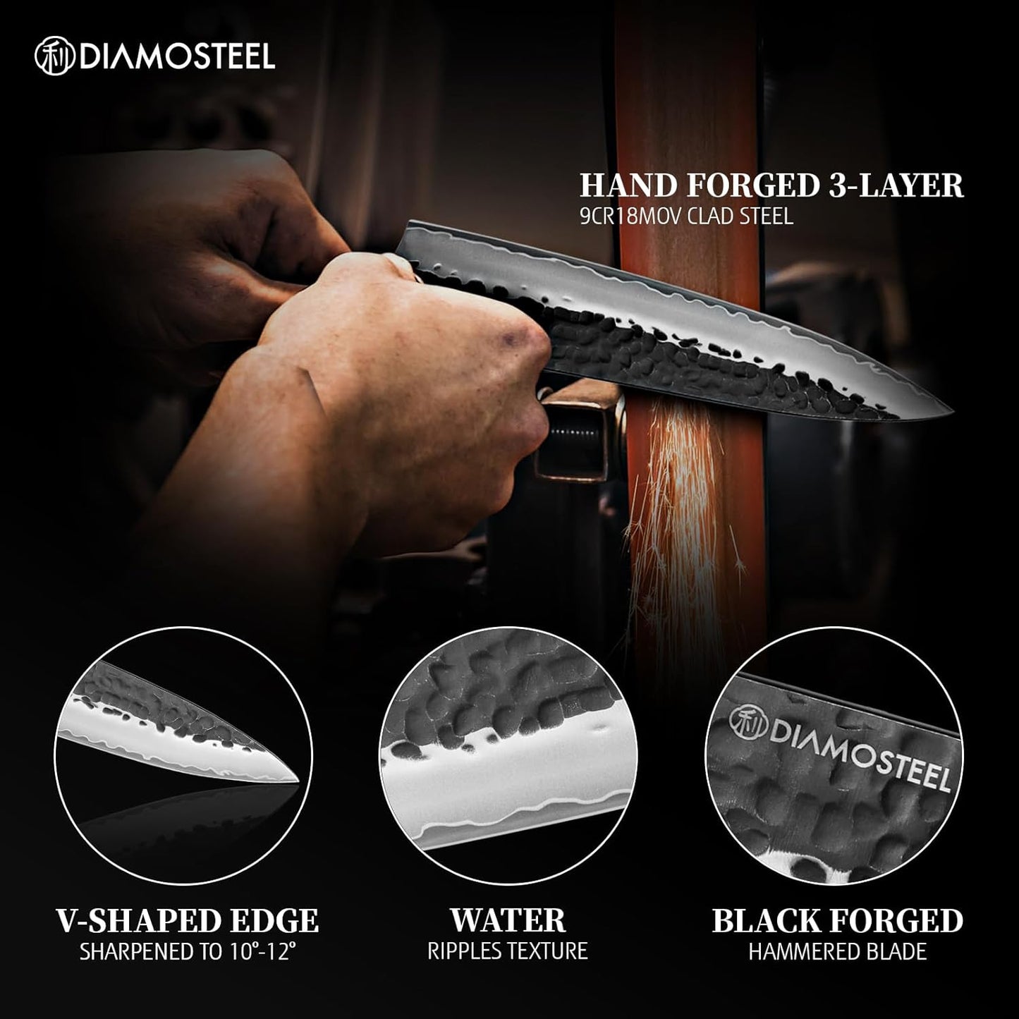 Cuchillo de chef japonés Gyuto 8 pulgadas 3 capas acero inoxidable