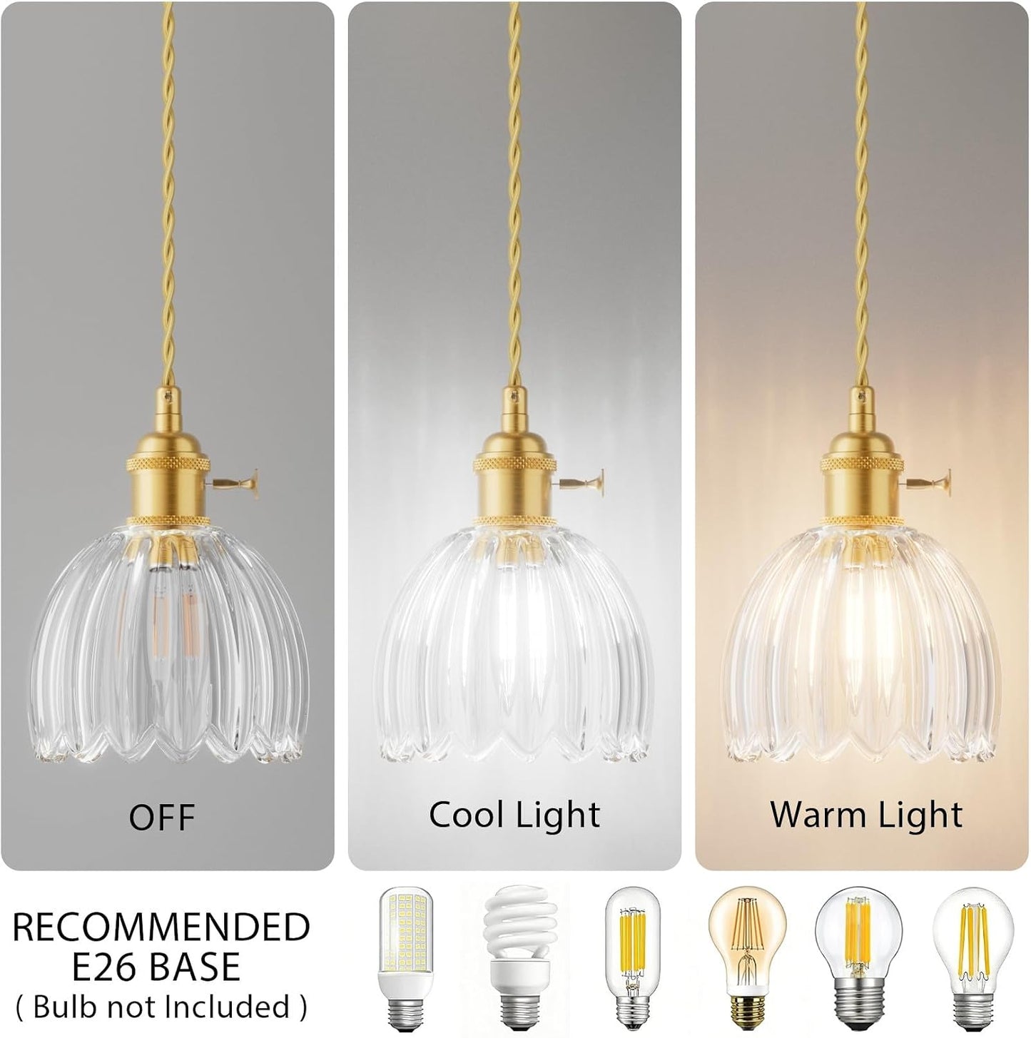 Lámpara colgante vintage con pantalla vidrio transparente 3 pack