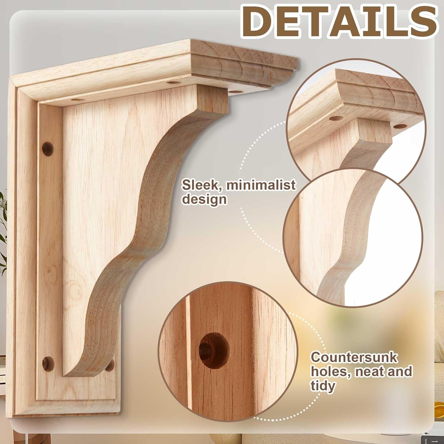Set 2 Ménsulas Madera Maciza Sin Terminar 2.25x5pulg