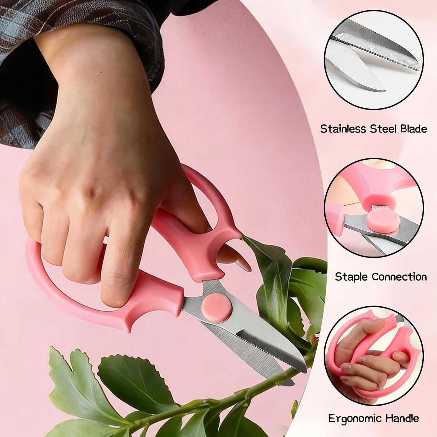 4 Tijeras Acero Inox para Flores Jardín Tallos Rosa