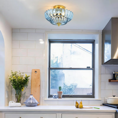 Lámpara techo cocina 11.8pulg 3 luces cristal flores moderna azul