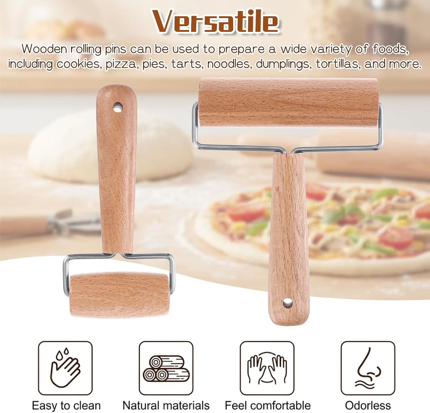 2 Rodillos Madera Antiadherente para Pizza Tortilla Cocina