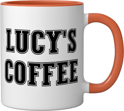 Taza de cerámica personalizada Lucy's Coffee naranja/blanco