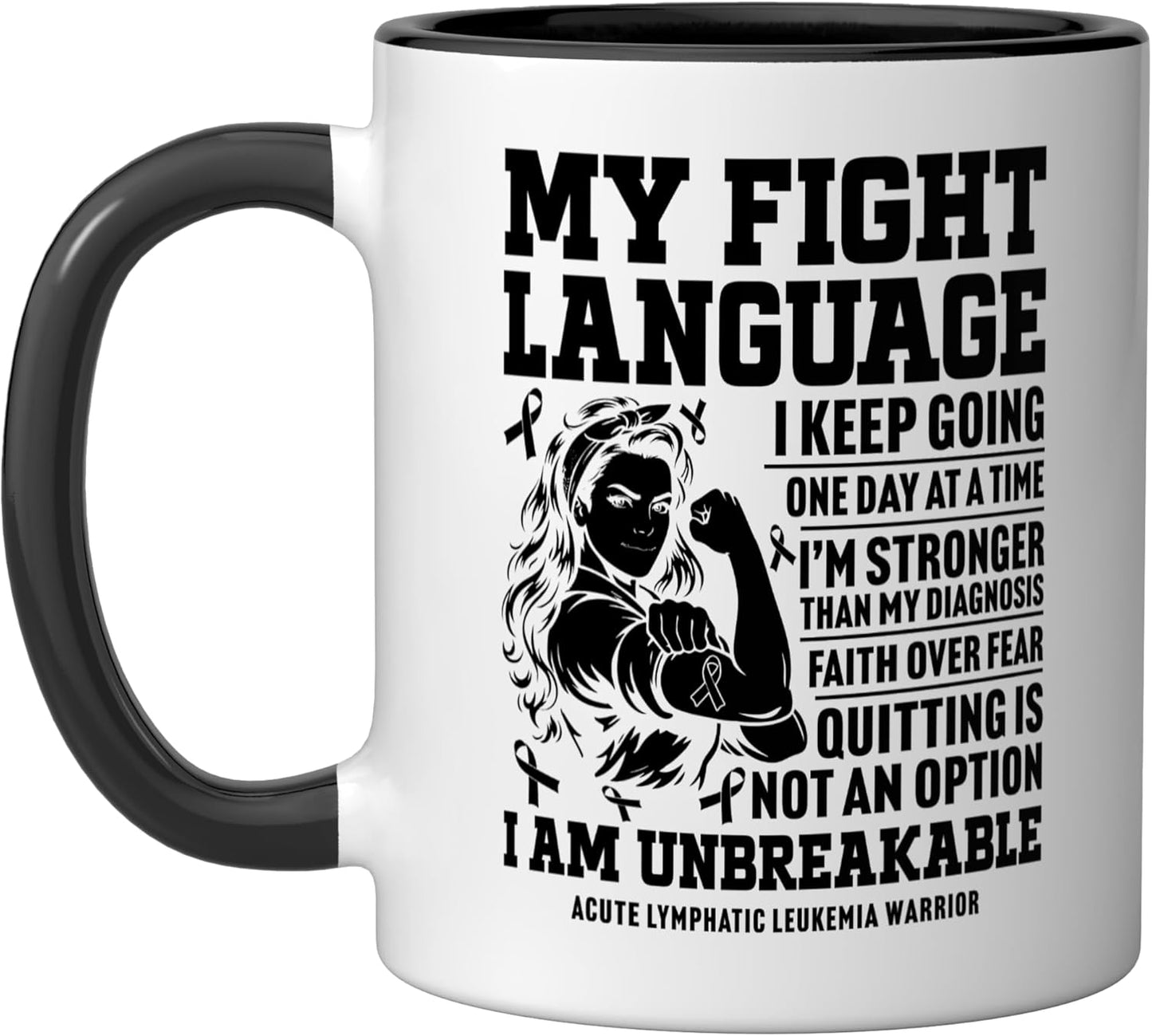 Taza cerámica para combatiente de leucemia linfática aguda negra/blanca