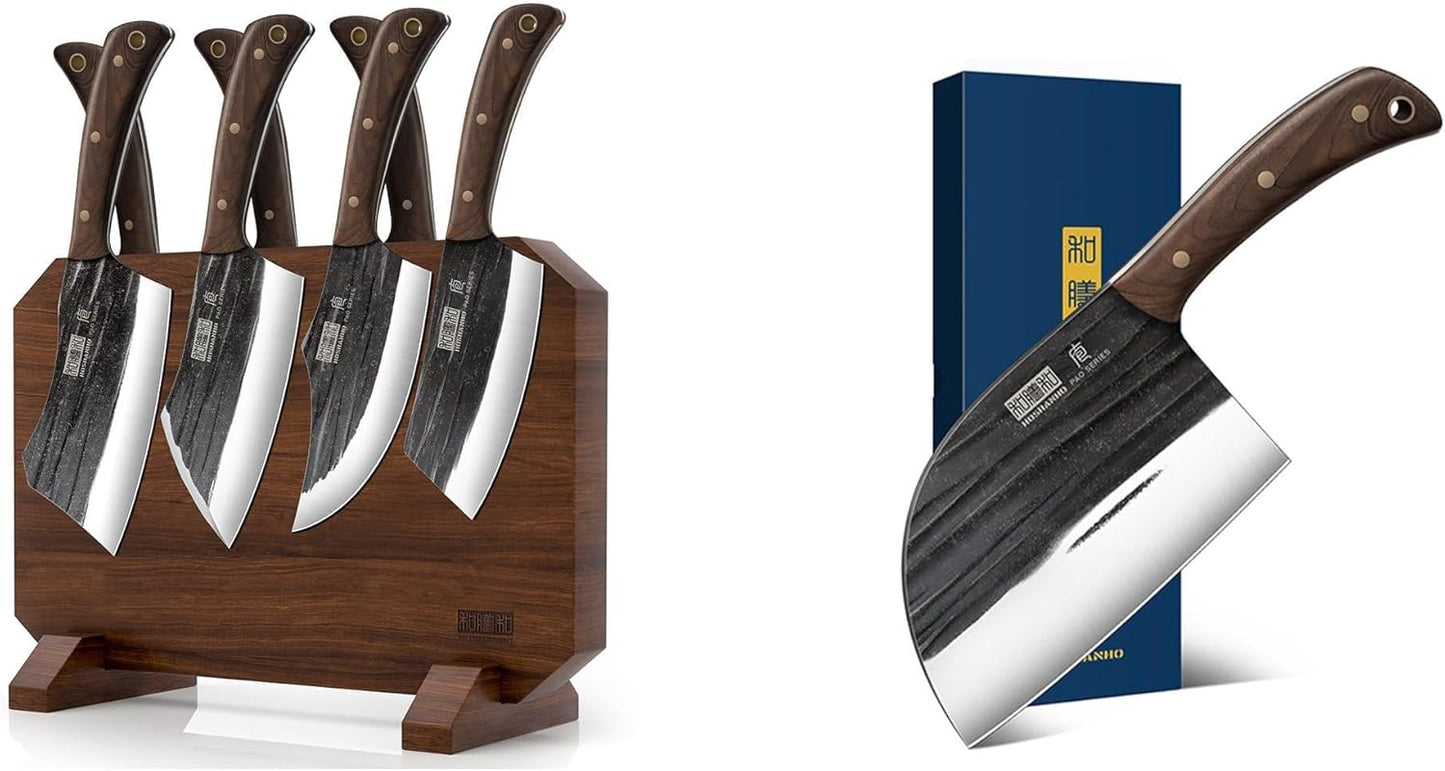 Set 8 Cuchillos Carne Acero Inox Forjado a Mano Chef 6.5pulg