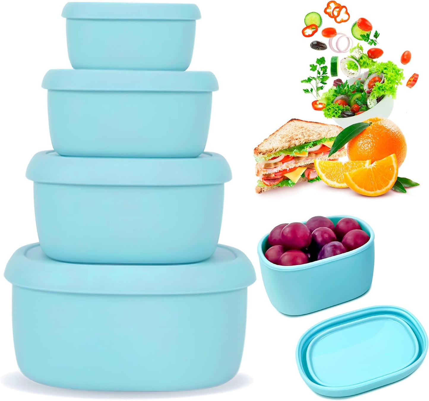 Set 4 Recipientes Silicón Caja Bento Acero Inox