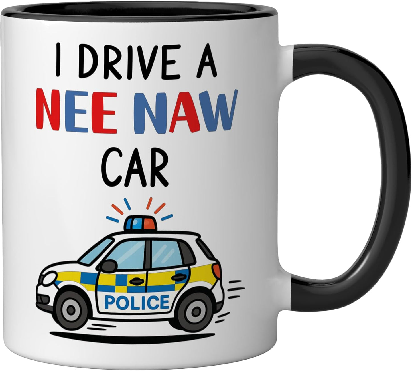Taza Cerámica Coche Policia Sonido Emergencia Negro/Blanco