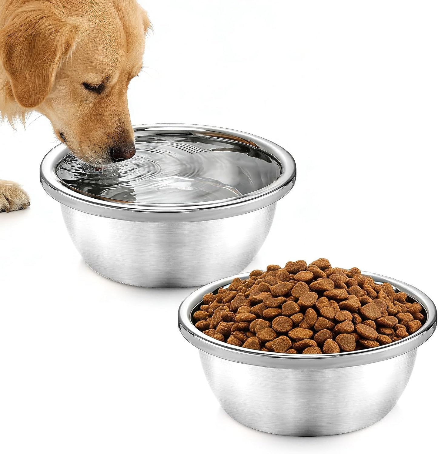 2 Cuencos Acero Inox para Perros 1.3gal Fáciles de Limpiar