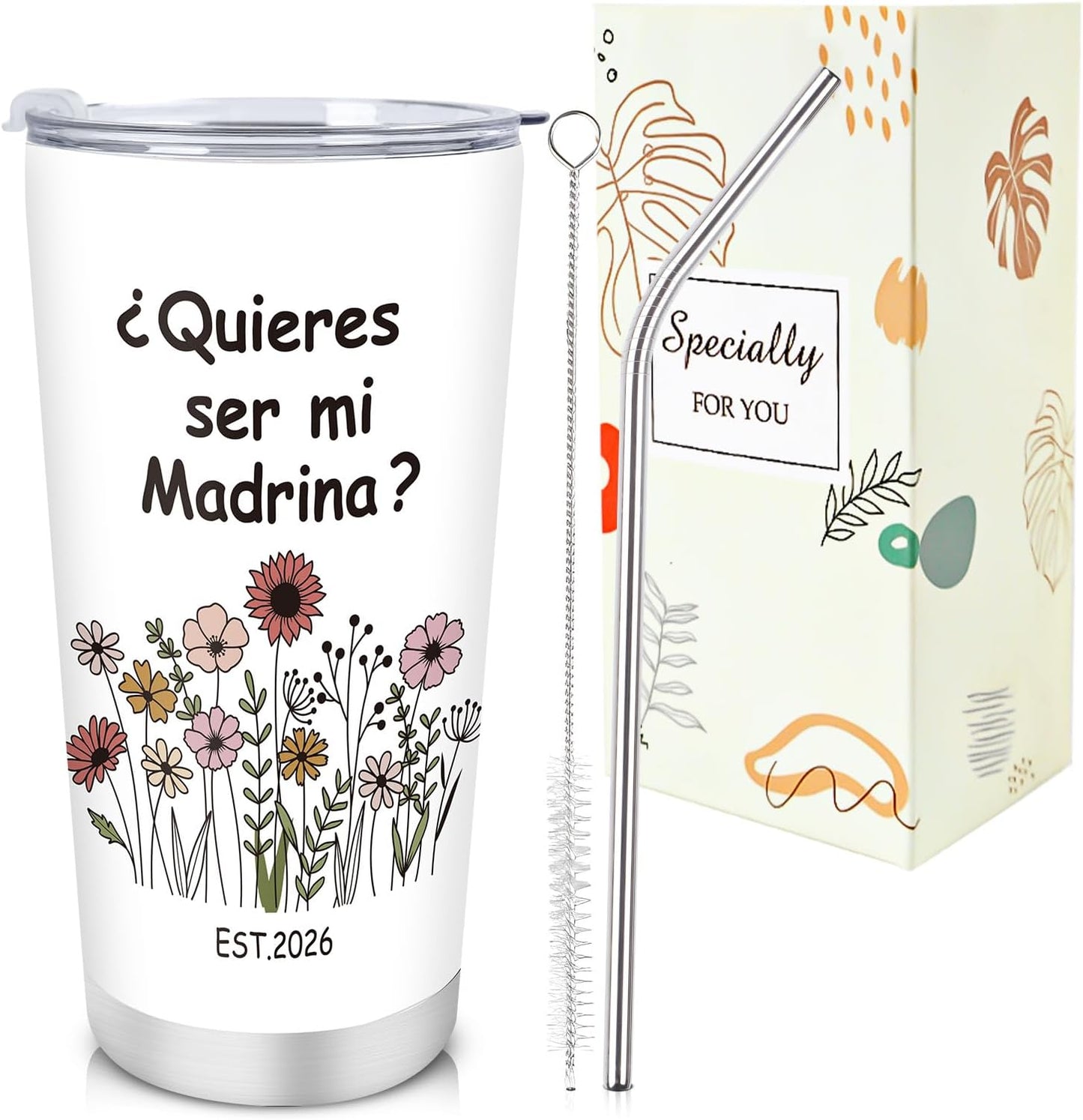 Vaso acero inox 20oz con cepillo pajilla regalo religioso