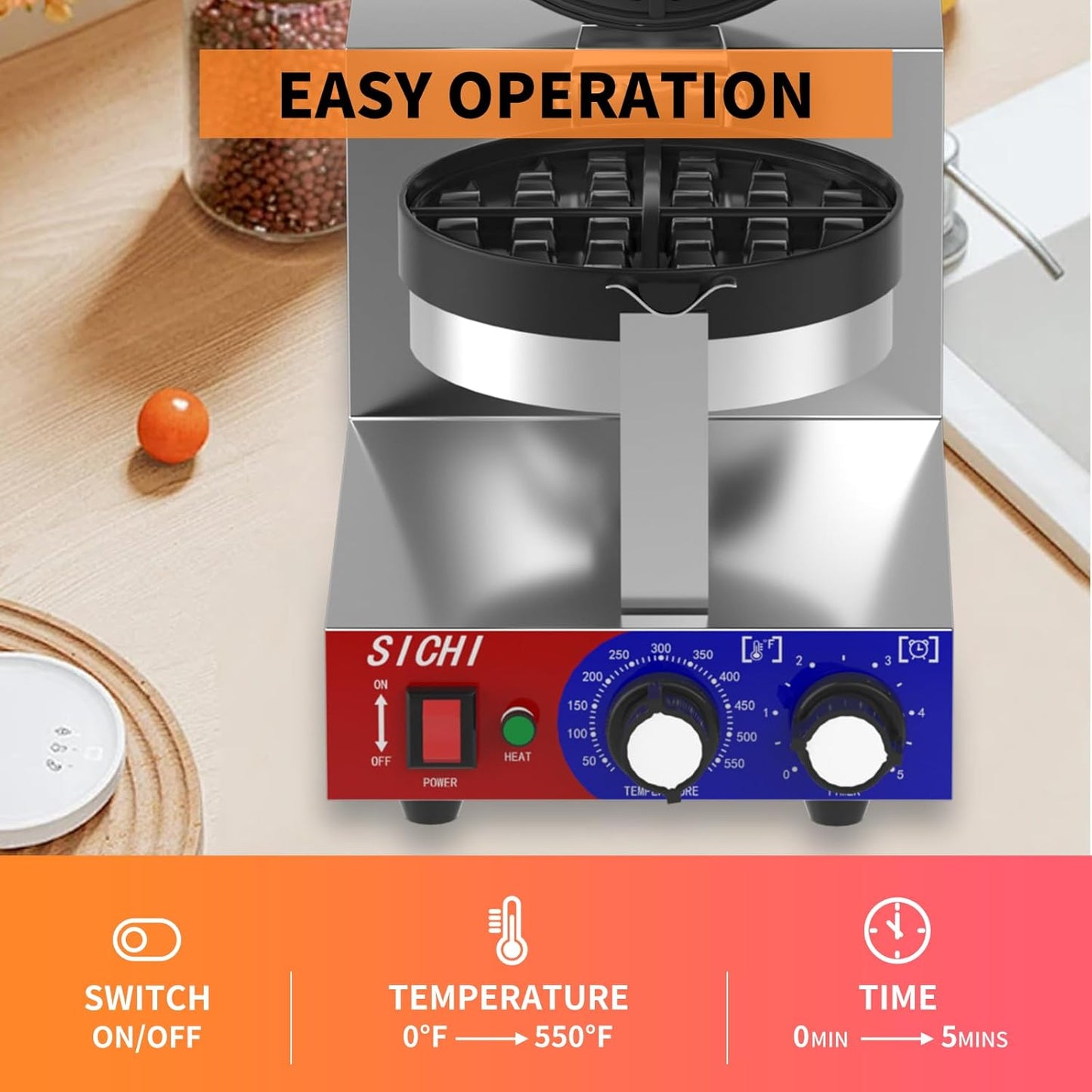 Máquina de gofres y templadora de chocolate con platos giratorios antiadherentes