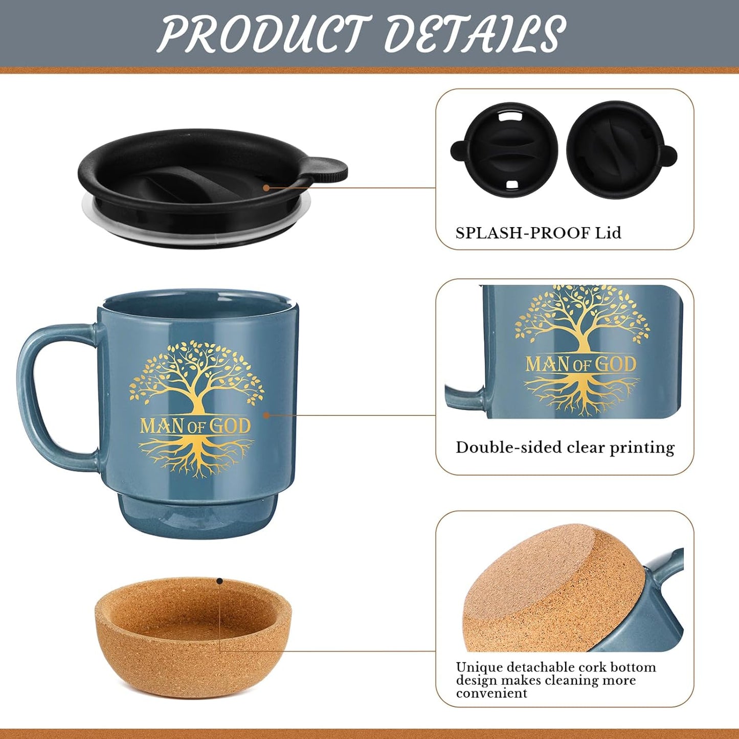 Tazas cristianas de cerámica 15oz con corcho versos Biblia