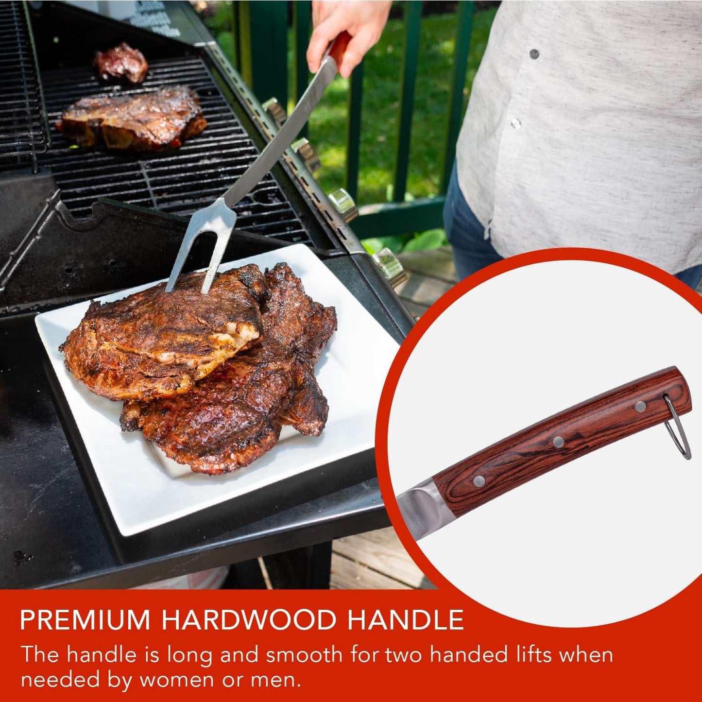 Tenedor parrilla 24pulg dientes acero inox mango madera