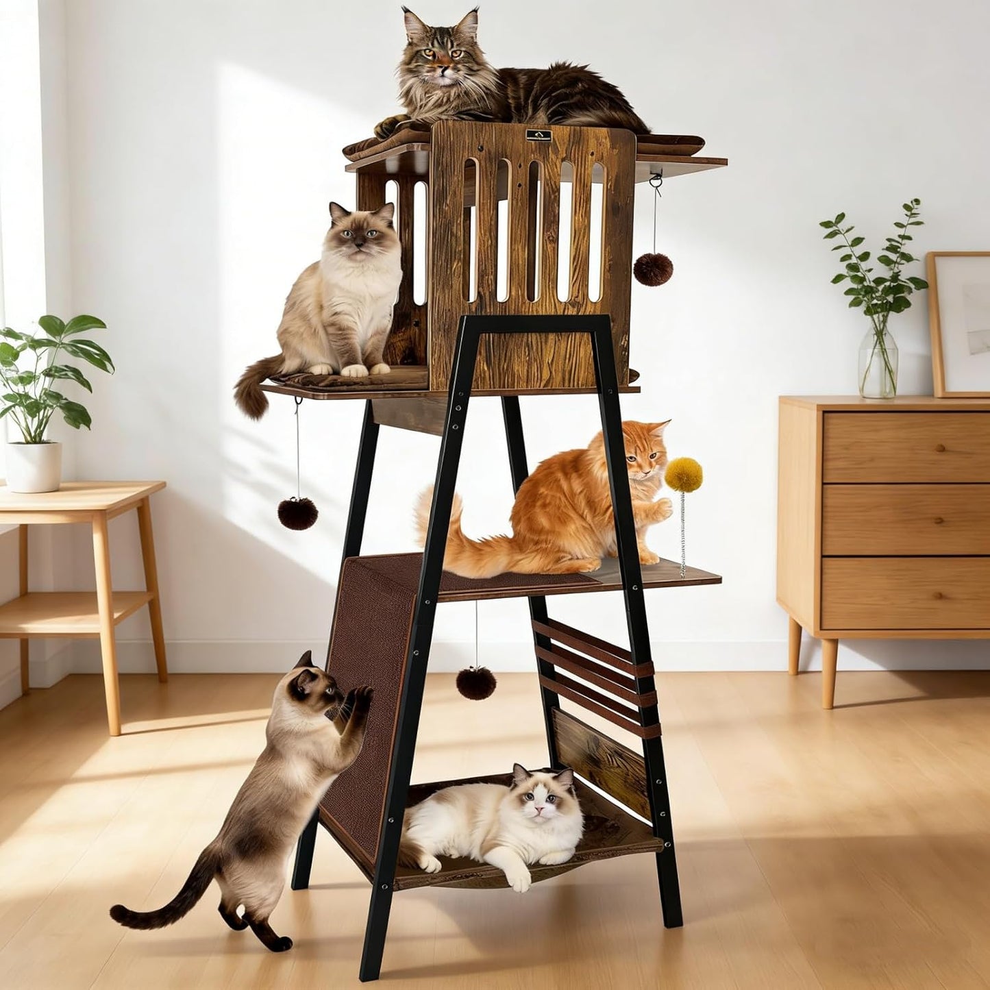 Torre árbol gatos 57pulg madera resistente marrón