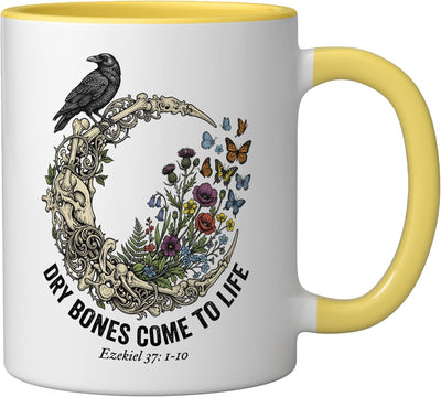 Taza Cerámica Floral Luna Cristiana Amarillo/Blanco