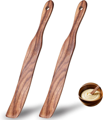 Paquete de 2 espátulas de madera de acacia, cuchara de mango largo y raspador para masa madre, masa, mermelada y rebozado