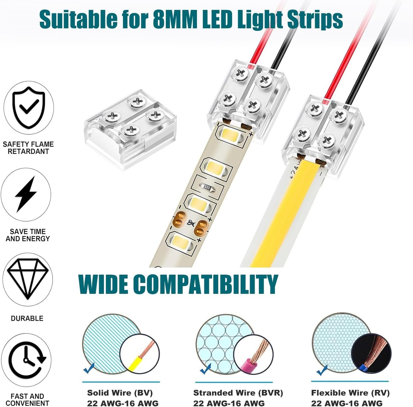 Conectores tira LED 2 pines 0.315pulg sin soldadura