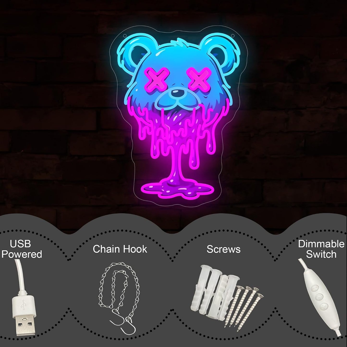 Letrero neón oso hielo LED para dormitorio y sala