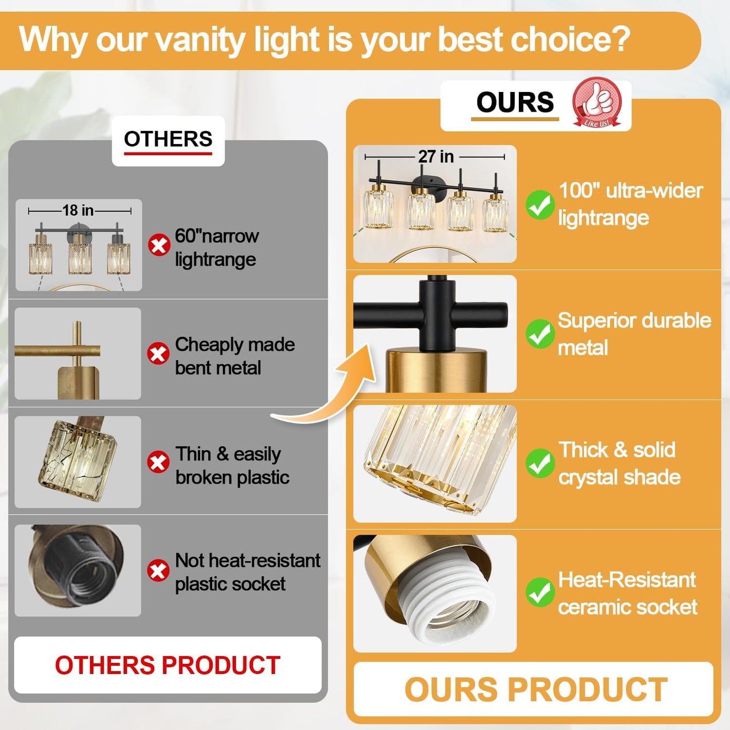 Lámpara baño cristal K9 4 luces negras y doradas aplique E26
