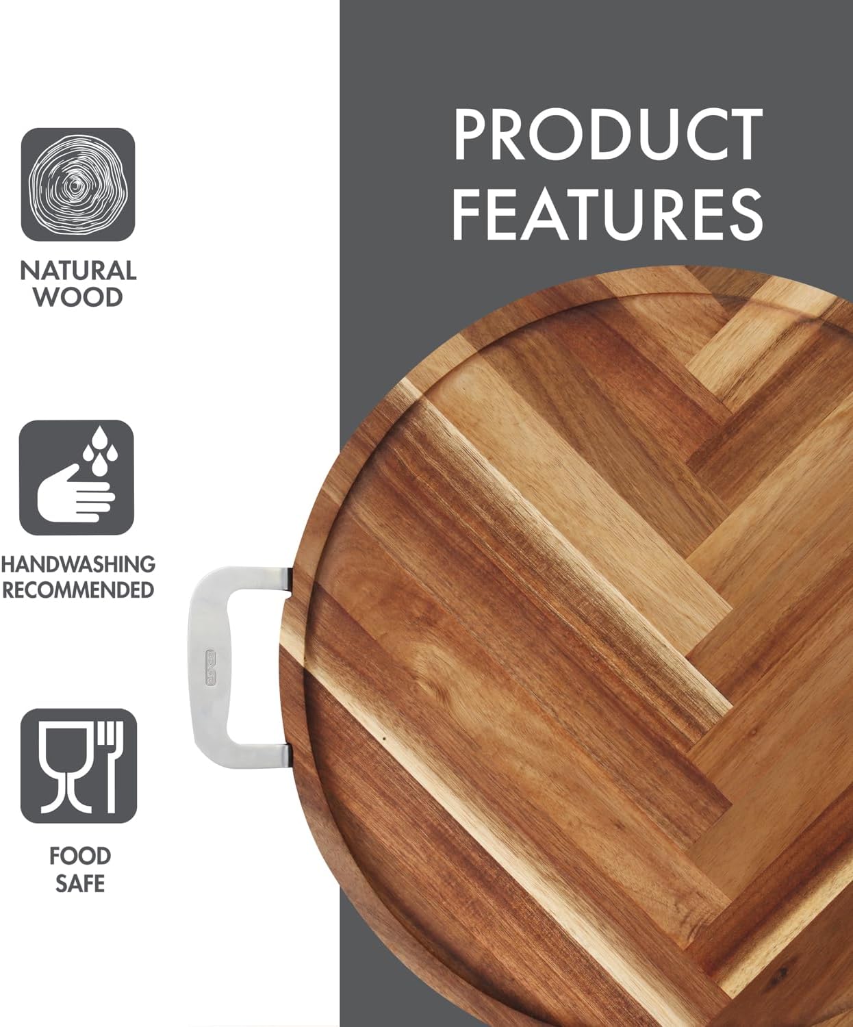 Plato queso y carne acacia herringbone acero inox