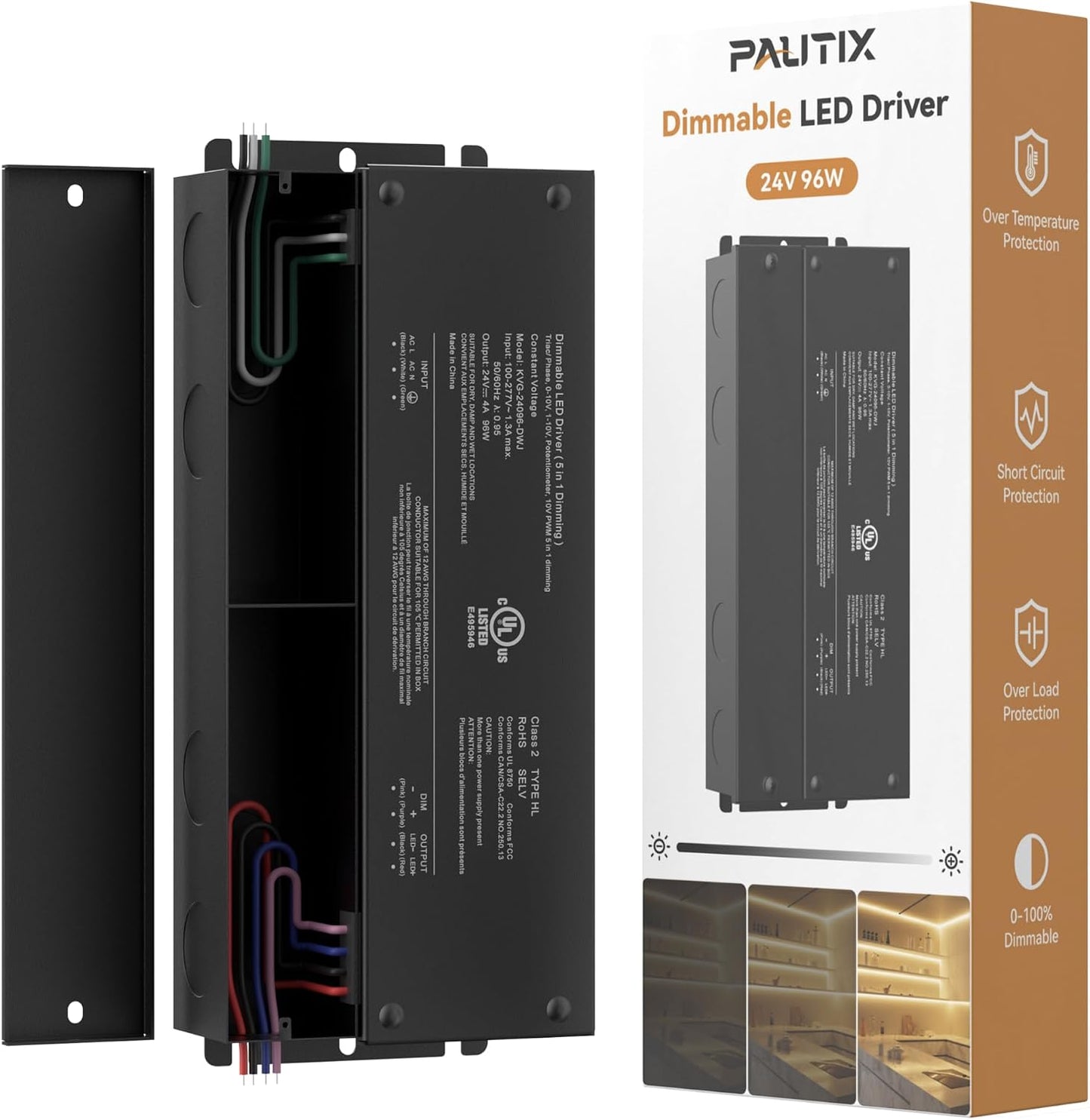 Controlador LED 96W 24V Traic suave sin parpadeo comp Lutron
