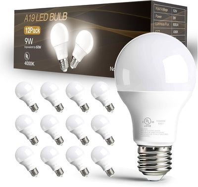 Pack 12 Bombillas LED A19 9W Blanco Neutro 4000K Base E26