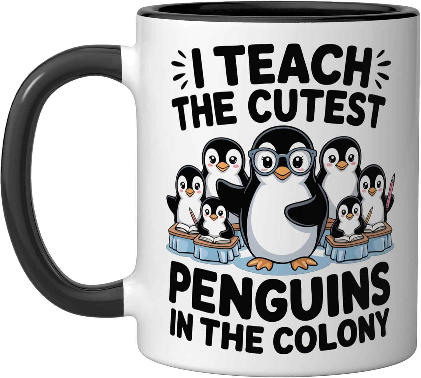 Taza cerámica de pinguinos divertidos profesor negro/blanco