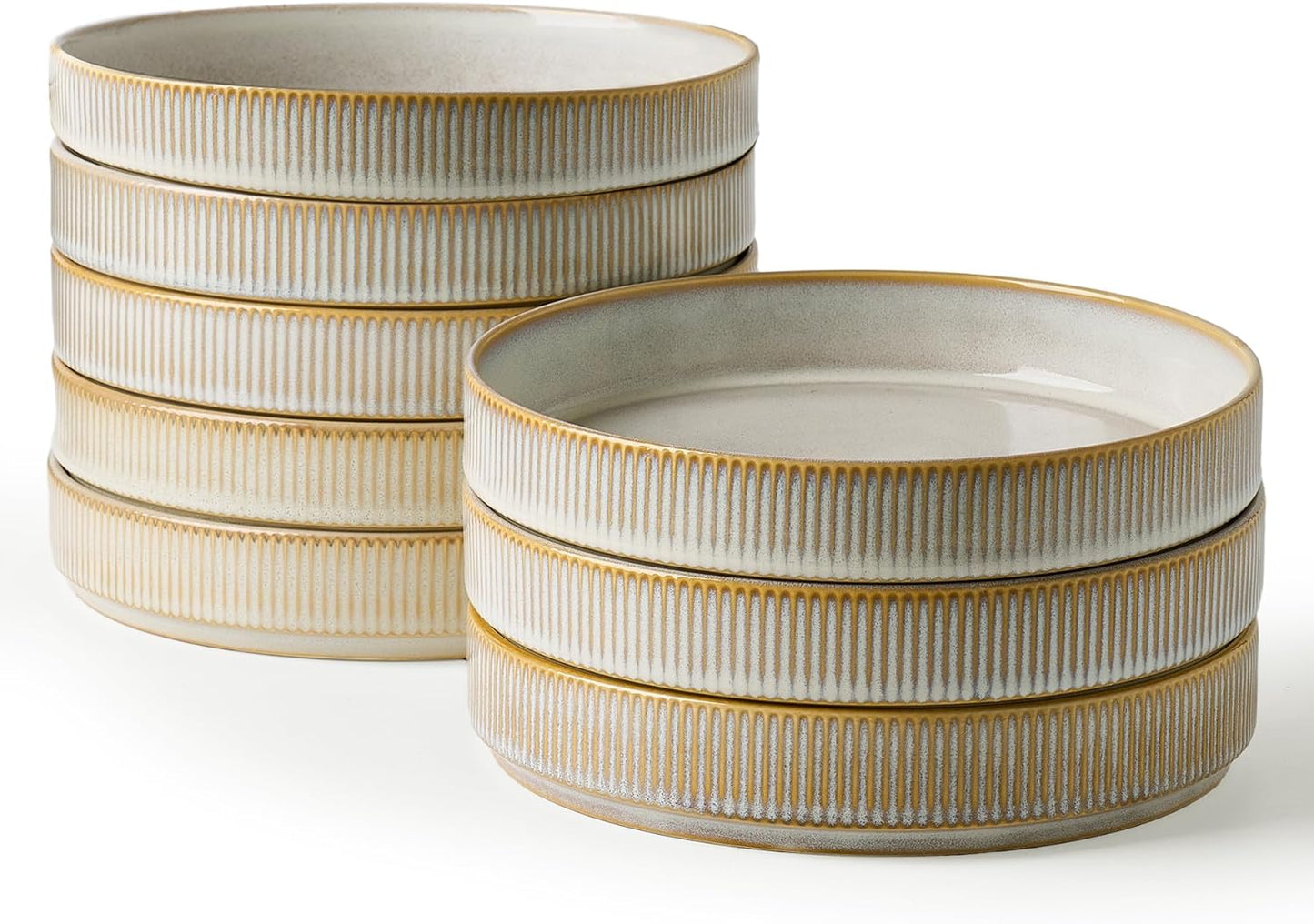 Set 8 Cuencos Pasta 7.5pulg Doble Esmalte Blanco Capuchino