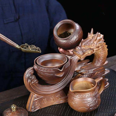Juego té Gongfu Cerámica Infusor 6 Tazas Diseño Dragón