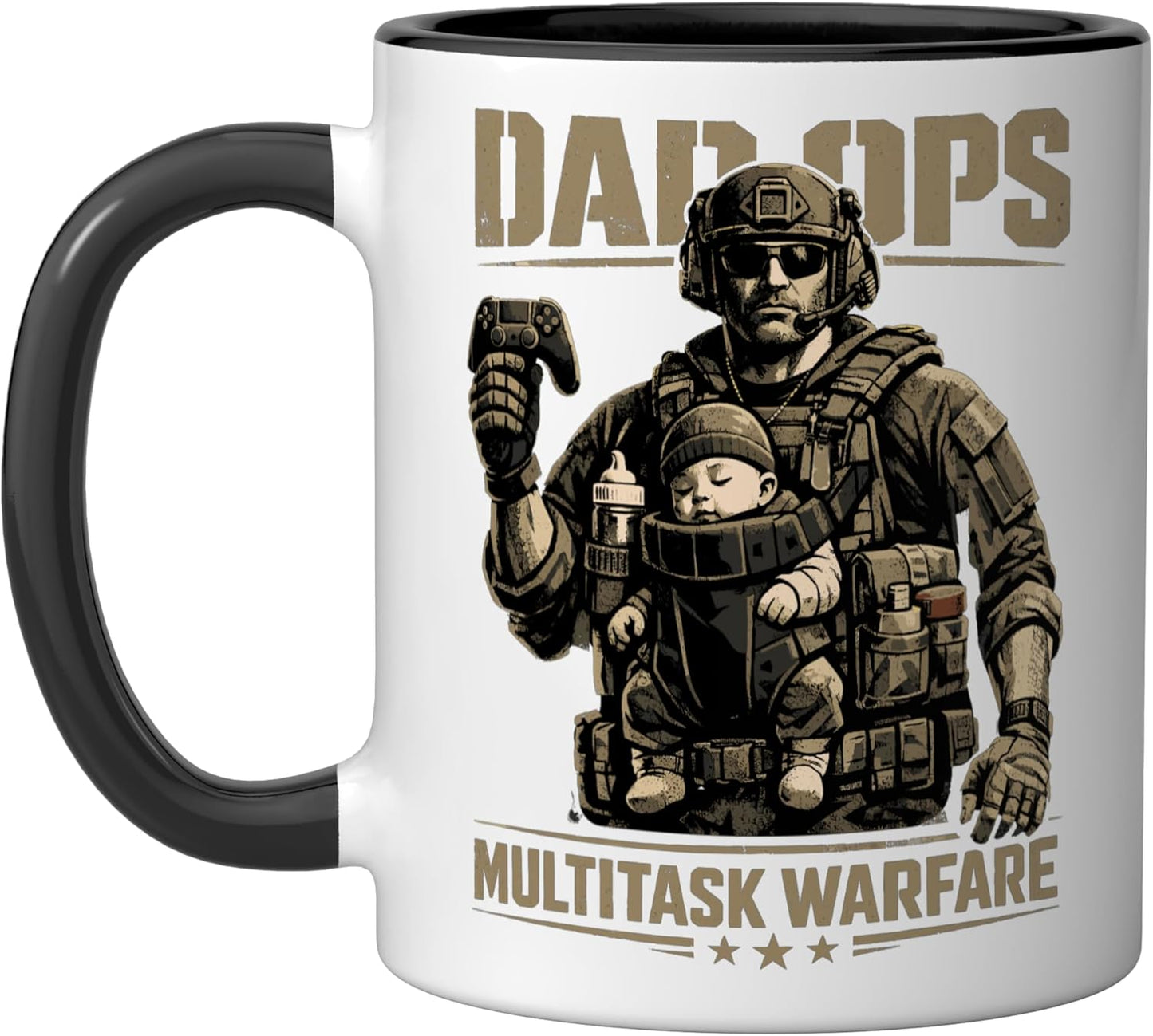 Mug cerámico para papá gamer regalo padre nuevo negro/blanco