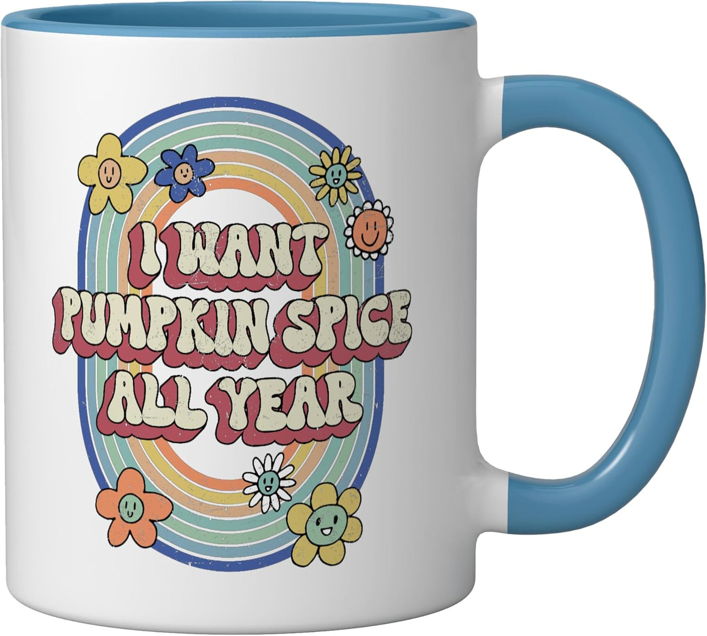 Taza Cerámica Otoño Frase Pumpkin Spice Azul Blanco