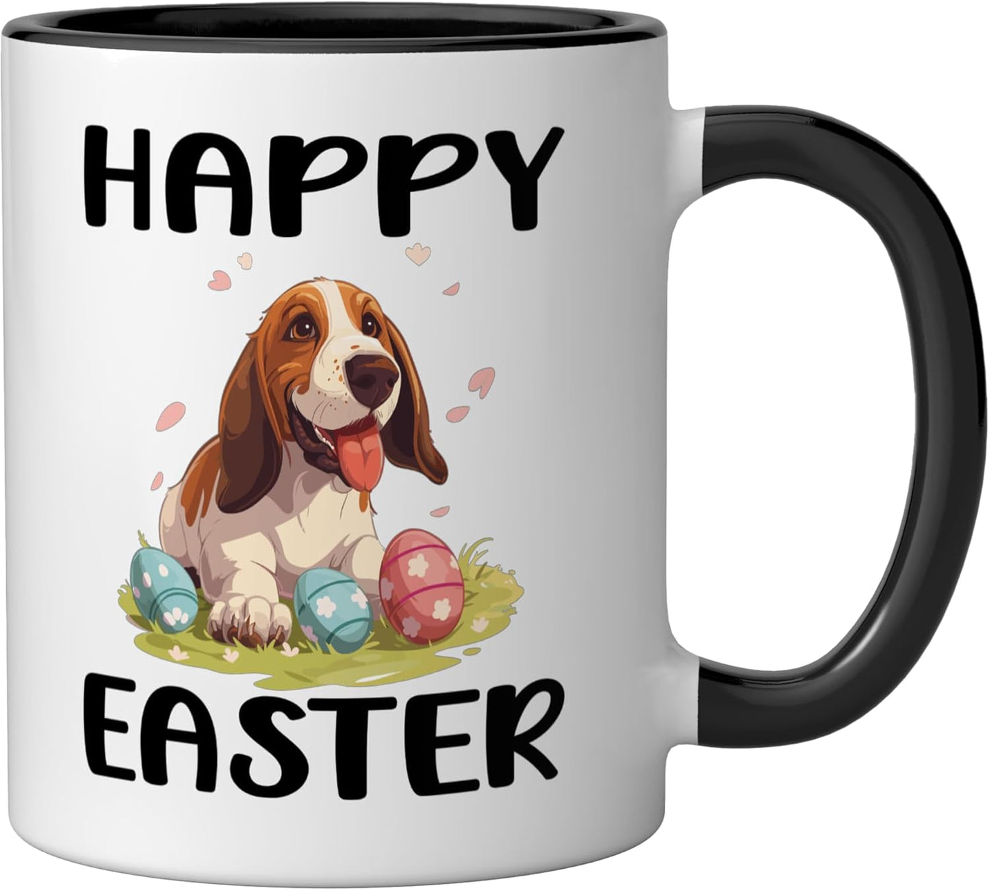 Taza cerámica para perros English Foxhound Happy Easter negra/blanca