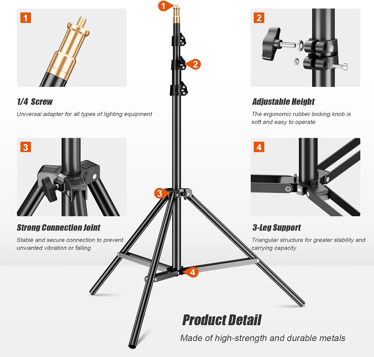 Soporte luz 94pulg para fotografía resistente con bolsa 1/4 pulg