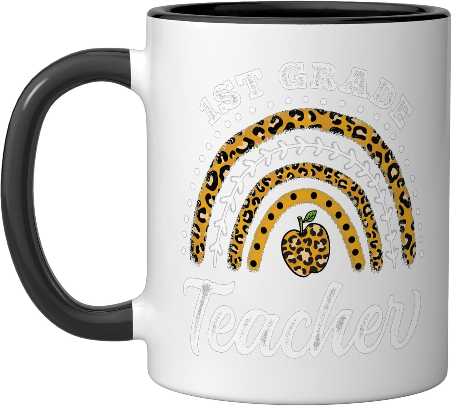 Taza cerámica para maestro de primer grado con estampado leopardo arcoíris