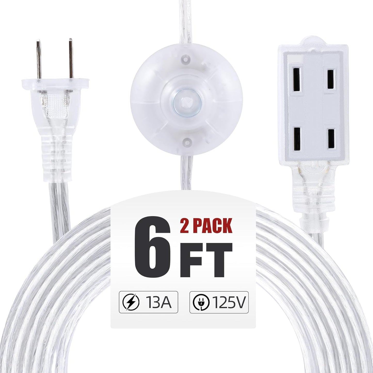 Pack 2 Cables Extensión Transp 6pies 3 Tomas