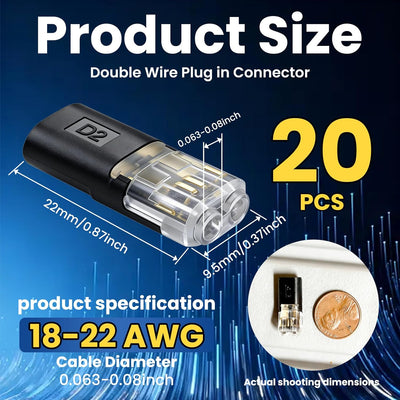 Conector enchufe doble cable 20 uds con LED