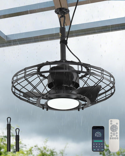 Ventilador techo 20pulg luz impermeable motor enchufable app