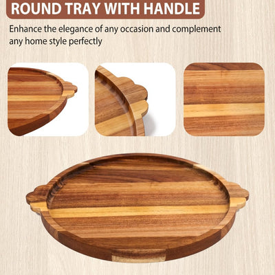 Tabla de madera de acacia con asas, bandeja decorativa para queso, fiesta, otomana y mesa de café