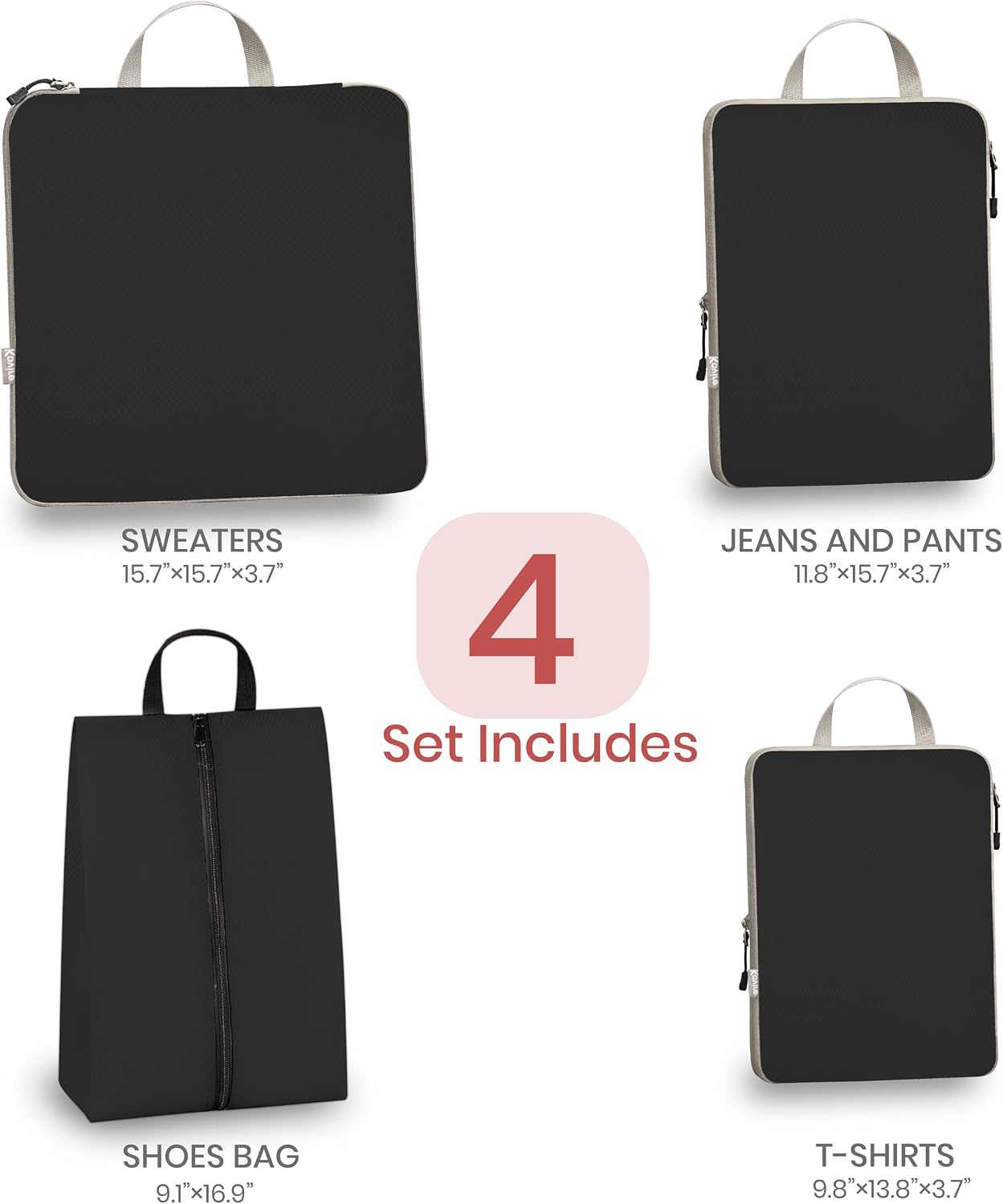 4 Pzas Bolsas Almacenamiento Rectangulares Poliéster Carbón