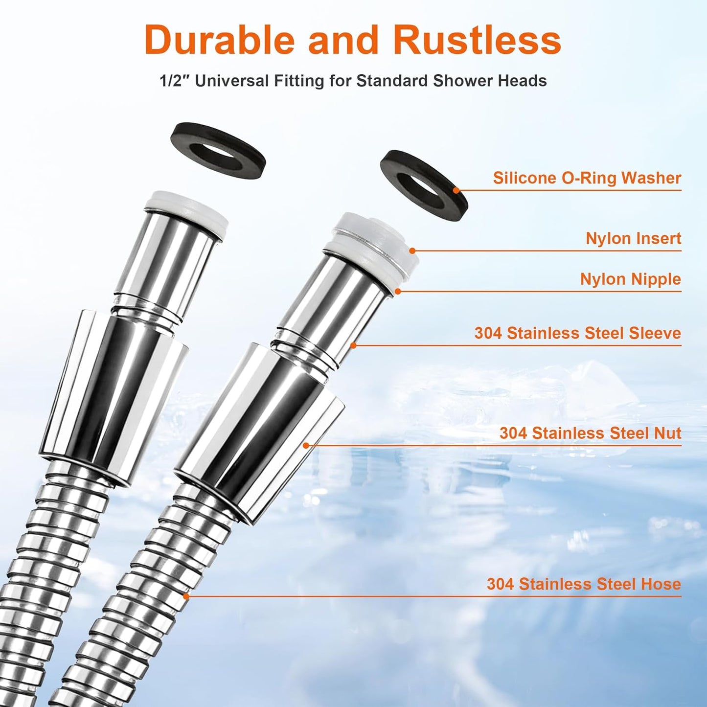 Cabezal ducha acero inox 304 manguera flexible antitorcedura