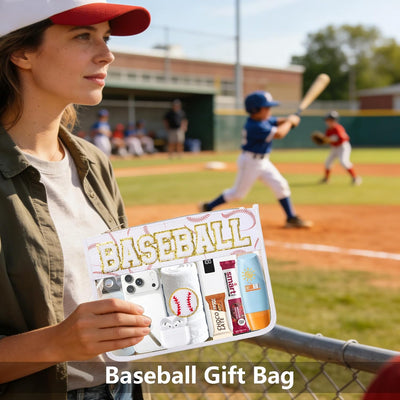 Bolsa béisbol transparente PVC con parches de chenilla
