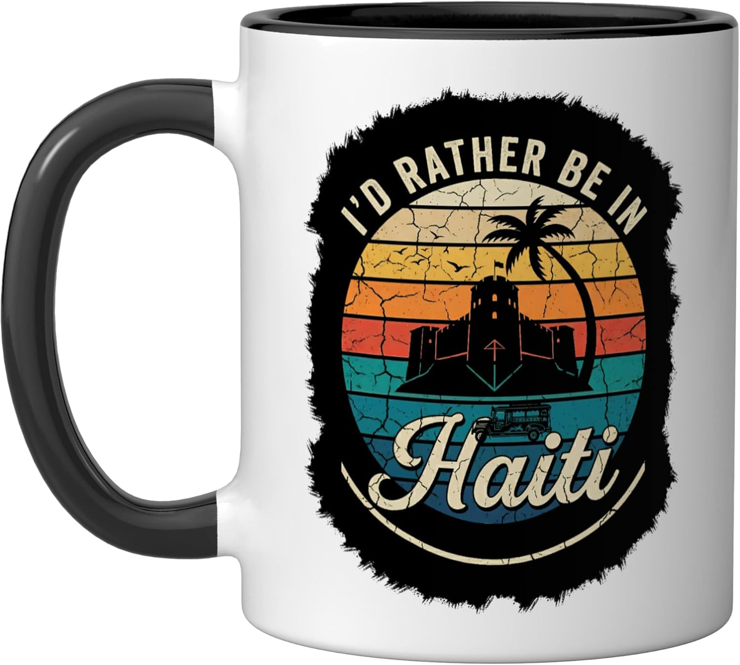 Taza cerámica vintage Haiti Sunset negra/blanca