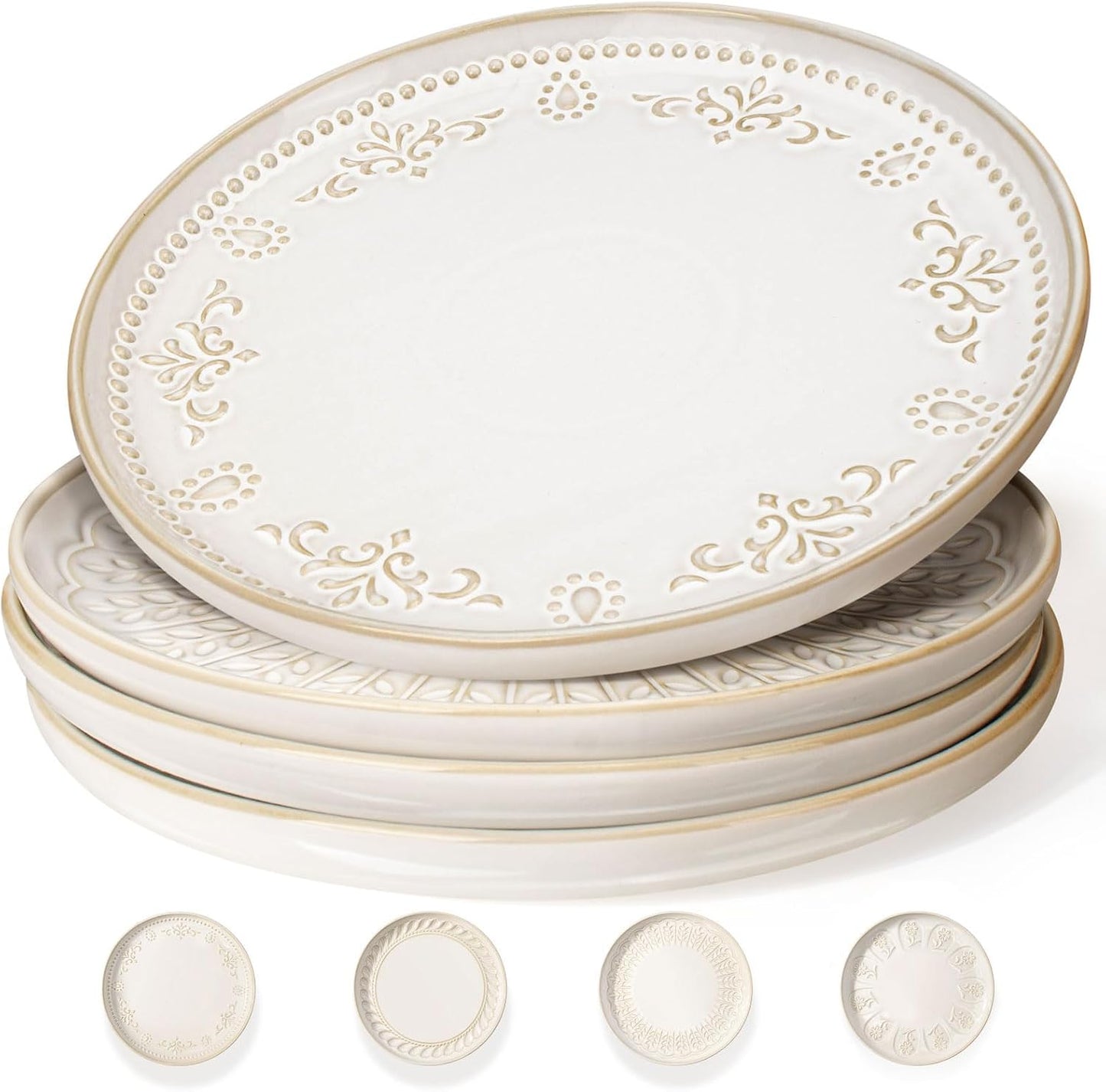 Set 4 Platos Llanos Cerámica con Cucharas Sopa