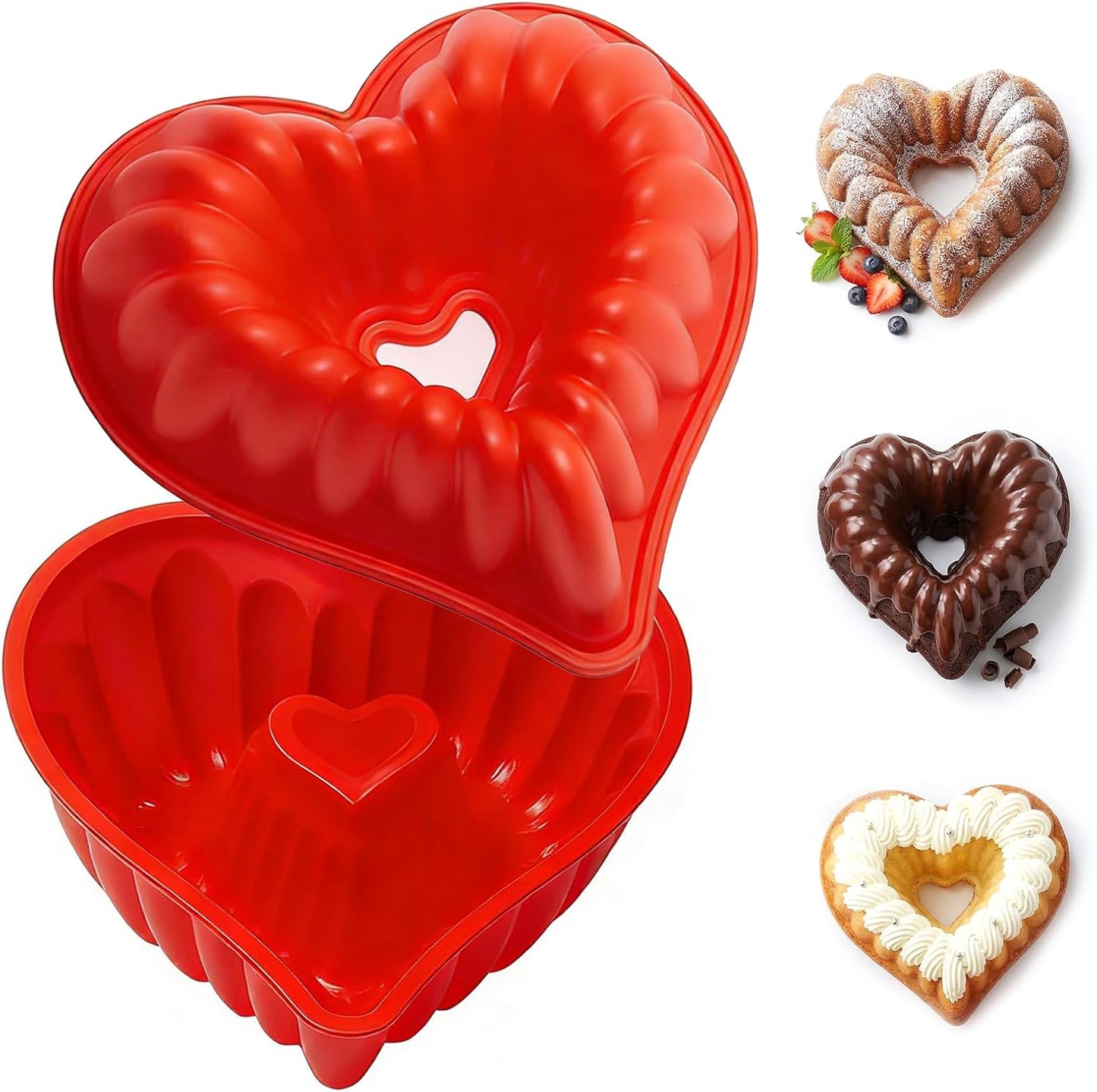 Moldes de silicona en forma de corazones antiadherentes para tartas de panecillo y brownies 8"