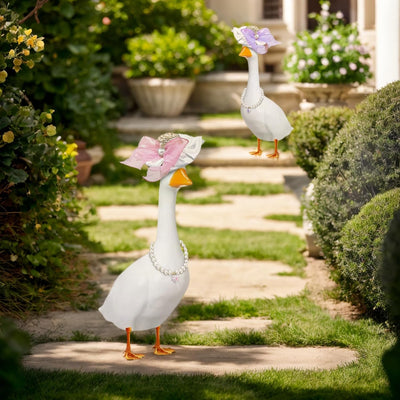 Juego sombrero ganso y collar perlas para porche jardín rosa