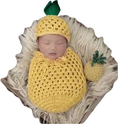 Kit unisex para fotos bebé saco piña amarillo