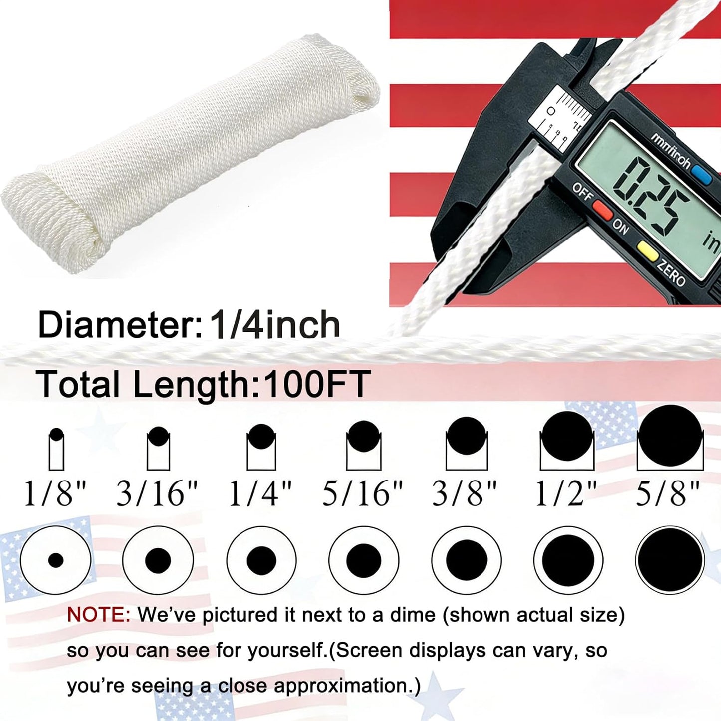 Cuerda poliéster Dacron blanca 1/4pulg 100ft resistente UV