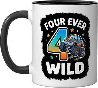 Taza cerámica para niño de 4 años negro/blanco cumpleaños 4