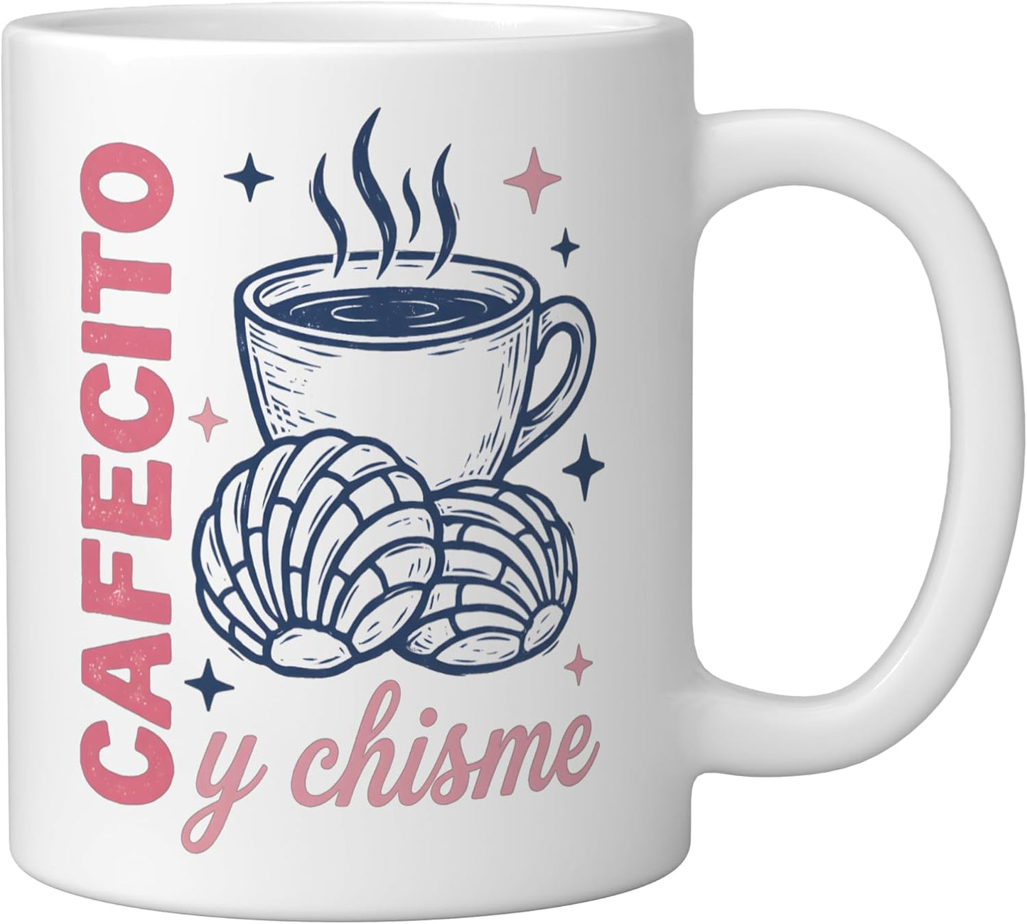 Taza de café cerámica latina Cafecito Y Chisme concha estilo blanco